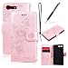Produktbild GrandEver Sony Xperia XCompact Hülle Ledertasche Wallet Case Handschlaufe Lederhülle Schutzhülle Drucken Schmetterling Weinstock Muster Scratch Schale Umschlag Stil Flip Cover mit Weiche Silikon Backcover Leder Innere Tasche für Sony Xperia XCompact Standfunktion Kreditkarte Slots Magnetverschluss Etui und Schwarz Stylus Pen - Rosegold