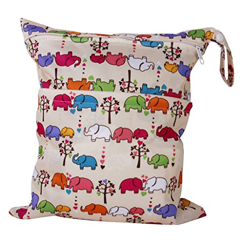 2-Zip Washable Baby Cloth Diaper Nappy Bag Elephant Pattern