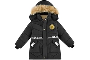 linboo Manteau Enfant Garçon Doudoune Doublure Polaire Chaud Veste d'Hiver à Amovible Capuche Fourrure Mode Blouson Matelassé