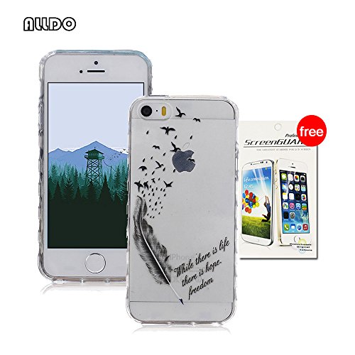AllDo Etui Silicone pour iPhone 5/5S Coque Souple TPU Housse de Protection Etui Transparente Housse Clair Soft Case Cas Motif Design Unique Coque Ultra Mince Housse Poids Léger Couverture Anti Rayure Anti Choc Anti Dérapant (Cadeau Gratuit:1*Protection d'écran) 