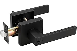 Probrico Square Entry Door Lever with Key Stainless Steel Exterior Flat Reversible Door Handle Security Front Door Lock Set Black
