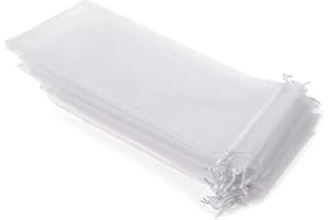 OLILLY 50 fundas blancas de organza, tamaño 26 cm x 6 cm, ideales para objetos largos (abanicos, bolígrafos, etc.)