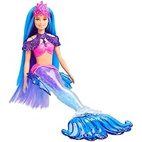 Barbie Mermaid Power, Puppe Meerjungfrau, Puppe mit blauen und lila Haaren, Meerjungfrauenschwanz mit austauschbaren Flossen,