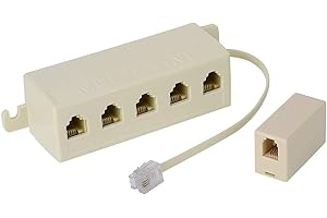 SHONCO Adaptador TelefóNica, Divisor TelefóNico de Cinco VíAs,Con Puerto de 5 Enchufes RJ11 6P4C Macho a Hembra y Un Conector Acoplador En LíNea,Beige