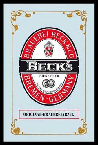 Empireposter - Beer - Becks - Größe (cm), ca. 20x30 - Bedruckter Spiegel Bedruckter Wandspiegel mit schwarzem Kunststoffrahmen in Holzoptik