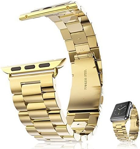 AWStech Apple Watch Strap 42mm, Apple Watch 2 Band, Champagne Gold Solid Stainless Steel Metal Replacement Watchband, Classical Folding Clasp, Best Welcome Gift