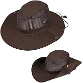 Kahverengi Kovboy Şapkası, Geniş Kenarlı, Mesh Detaylı, Ayarlanabilir &Ccedil;ene Kordonlu, Outdoor Safari Tarzı
