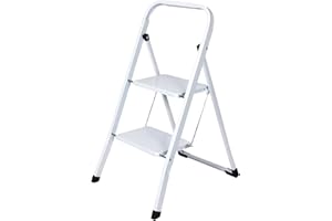 RILOOP Stahl Klapptritt Haushaltsleiter Leiter mit 2 Stufen weiß für bis zu 150 kg
