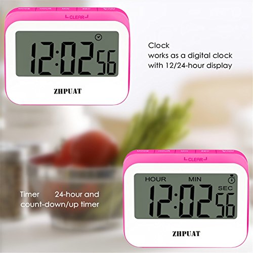 ZHPUAT Magnetischer Kurzzeitmesser Timer mit Schutzhülle aus Silikon Küchentimer Top Qualität Hochwertig Countdown/up macht Pünktlich Farbe Rosa - 2
