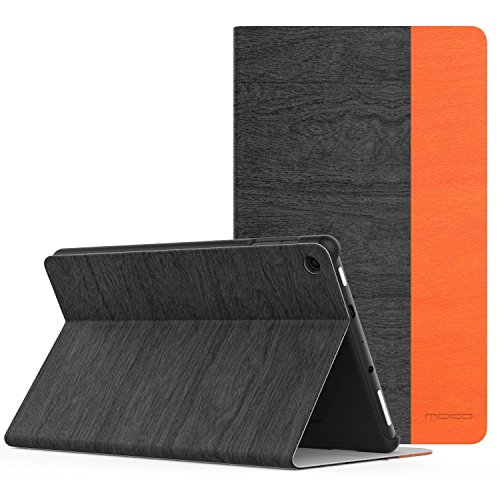 MoKo Hülle für All-New Amazon Fire HD 8 Tablet (7th Generation – 2017 Modell) - Stoßfest Ledertasche Schutzhülle mit Auto Sleep/Wake up Funktion, Standfunktion und PC Bumper für das neue Fire HD 8 2017 & Fire HD 8 2016, Dunkel Grau & Orange