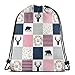 Produktbild beautiful& Girls Patchwork Quilt Top - Wholecloth Cheater Quilt Bear U0026 Deer, Navy Pink and Grey_6590 3D Print Drawstring Backpack Rucksack Shoulder Bags Gym Bag for Adult 16.9"x14"