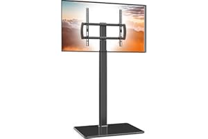 HEMUDU Supporto per TV universale, da pavimento, girevole a 80 gradi, regolabile in altezza e salvaspazio, adatto per televisori LCD, LED e OLED da 27-65", perfetto per angoli e camere da letto HT1002B