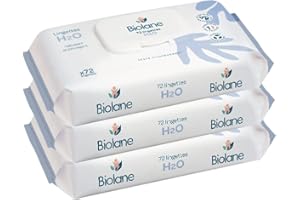 BIOLANE - Lingettes bebe H2O à l'eau - Nettoyante - Lot de 3x72 (216 Lingettes) - Peaux sensibles - Nettoie et protège - Corps et siège - Sans rinçage - Dès la naissance - Fabriqué en France