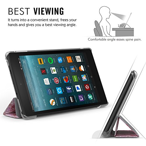 MoKo Hülle für All-New Amazon Fire 7 Tablet (7 Zoll – 7. Generation, 2017 Modell) – Ultra Slim Lightweight Schutzhülle Smart Cover Case mit Auto Sleep/Wake up Funktion, Standfunktion für das neue Fire 7 2017, Blumen Violett - 4
