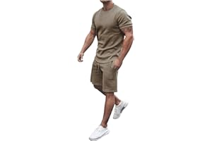 ZYPAINIY Survêtement Short à Manches Courtes Hommes Ensemble Short Tee Shirt Ensemble Ete Couleur Unie 2 Pièces à T-Shirt Manches Courtes + Sportswear Tracksuit Casual Survêtement pour Hommes