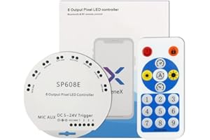 TOPXCDZ SP608E DC5V-24V WS2812B Music Controller WS2811 WS2815 8-Channel Signal LED Light Bar Built-in Microphone iOS Android Bluetooth