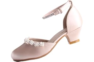 EIGHT KM Scarpe Mary Jane con Tacco Alto da Ragazza Principessa per Matrimonio e Festa EKM7033 Seta Liscia Lucida perlacea