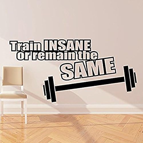 Gym Wall Sticker Train Insane Or Remain The Same - Word Quote Motivational Inspirational Art Decal Vinyl Decor Health And Fitness Crossfit Workout Dumbell Exercise Studio Home Mural Decoration Small 30x15cm By Nia Art