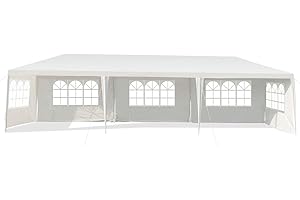 COSTWAY Gazebo da Giardino 3 x 9 m, Tendone per Feste con 5 Pannelli Laterali Rimovibili, Impermeabile Protezione UV, per Matrimonio Eventi e Barbecue