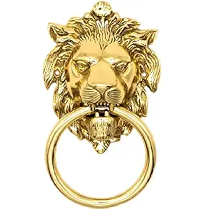 UNIQUELLA Door Knocker of Lion Face in Brass_Towel Holder Tier - Metal Door Fitting - Handle_Home Decorative Lion Head Door Knocker Hardware, Gold Antique Look Pack of 1 Piece with Matching Screws.