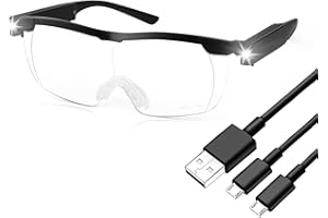 VERGER DE GASCOGNE Magnifying Glasses with Lights, 160% Reading Wearable Glasses, Hands Free Rechargeable LED Lighted Magnifier Eyeglasses for Reading, Crafts, Close Work, Jewellers (Black)