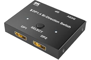 Jerilla Displayport Switch 8K Bidireccional DP 1.4 Conmutador Divisor DP Convertidor 2 In 1 out/1 In 2 out, 8K@60Hz 4K@144Hz para PC Host Portátil Monitor TV Proyector