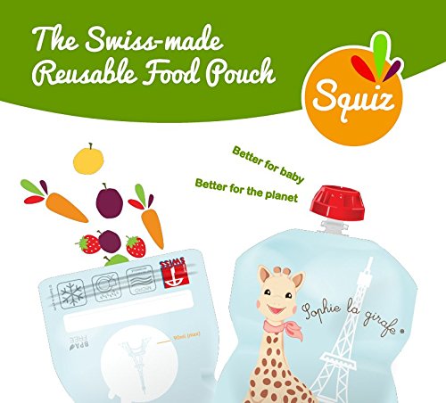 SQUIZ – 3er Pack wiederverwendbare Quetschbeutel 90ml „Sophie la Girafe“ Made in Switzerland, garantiert BPA, PVC und Phthalate-frei - 2
