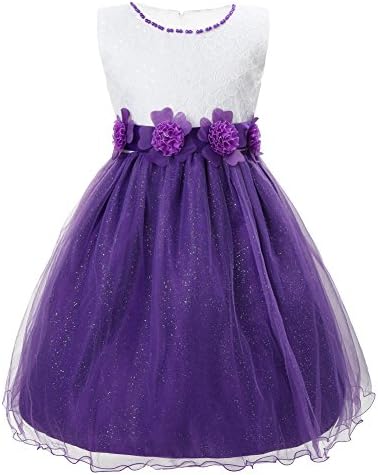OKIDSO Princess Dress Flower Girl Dress Lace Tulle Dress Sleeveless Party Wedding Dresses with Bowknot, Purple
