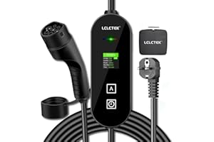 LCLCTEK® Cargador Coche Eléctrico Portátil [3,68kW | 8A-16A | 5-Metro],Cable Cargador Coche EV con Tipo 2 Enchufe Schuko,Antalla Digital con Función de temporización,para EV/PHEV IEC 62196-2 (Negro)