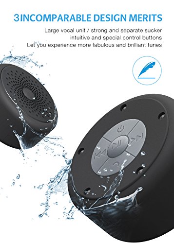AOOE-Mini-Portable-Bluetooth-Speaker-Waterproof-Shower-Speaker-5W-Outdoor-Speakerphone-for-Handsfree-Suction-Cup-and-Practical-Buckle-for-Outdoor-Shower-Black