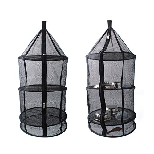 Gazechimp 4 Schichten Windundurchlässiges, Faltbares und Hängendes Trockennetz – Hanging Netz Trockner Net, perfekt für Gemüse, Fischgerichte Outdoor Camping, Picknick Speicher Korb (Schwarz) - 6