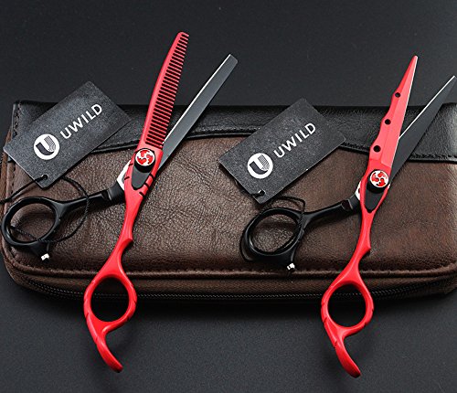 UWILD®Professional Haarschere tijeras de peluquería Juego de tijeras profesionales del pelo Set de tijeras de peluquería Juego de 6 pulgadas 17,5 cm (juego de 2) Incluye bolsas y peine (Black and Red)