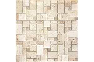 MOSANI Travertin Mosaikfliesen Steine Wand Boden Naturstein beige braun Fliesenspiegel Küchenfliese Bad - MOS43-1212-15