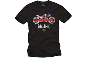 MAKAYA Camiseta Motero Hombre - Union Jack Bandera con Moto British Motorcycle