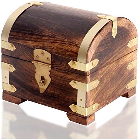 Brynnberg Pirate Treasure Chest Vintage Design brown with gold (Medium 14x11x13cm)