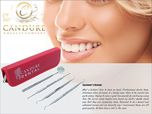 CANDURE® – 4 Stück Dental Set – Berechnung Plaque Zahnsteinentfernung Zahnschaber – Zahnreiniger Scaler – Sonde Zahnpflege Edelstahl Instrument – Calculus Plaque Entferner – dental instrumente – Zahnreinigung Sonde – Tartar Scraper Scaler Instrument Zahnstocher und Mundspiegel für Zähne Whitening Deep Teeth – dentale spiegel – Doppelköpfiger Probe - 3