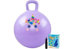 INPODAK Space Hopper, Balle Sauteuse de 45cm, Balle Sauteuse pour Enfants de 3 à 6 Ans, Balle Rebondissante avec poignée, Jouet Sauteur pour Enfants de 3,4,5,6,7 et 8 Ans(Licorne Violette)