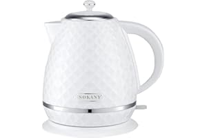 SOKANY SK-1032 2200W Hervidor de Agua Eléctrico, 1,7L Hervidor, Función Apagado Automático, Filtro Extraíble, Indicador Nivel Agua, Base de 360º, Blanco