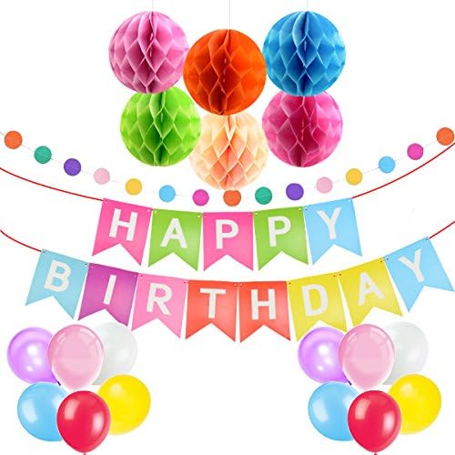 Happy Birthday Decorations Happy Birthday Banners Bunting, Latex Balloons, Paper Honeycomb Balls, Paper Garland Perfect For Party Decorations