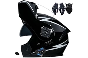 LETETEXI Bluetooth Integrated Flip Up Front Motorbike Helmets ECE Approved Anti-fog Dual Visors Crash Racing Motorcycle Helmet Noise Reduction Ventilation for Adults Men Women 55~62cm