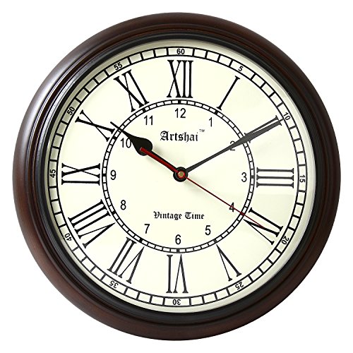 arshai 30,5 cm Big Zifferblatt Antik Look Holz Wanduhr, sowohl Roman und Normal Zahlen, Silent