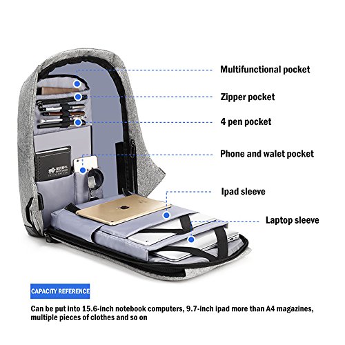 BISON DENIM Laptoprucksack Business Gesch  ft Rucksack mit USB Lade Port wasserdichte durable Polyester Notebook Rucks  cke f  r M  nner und Frauen Ar