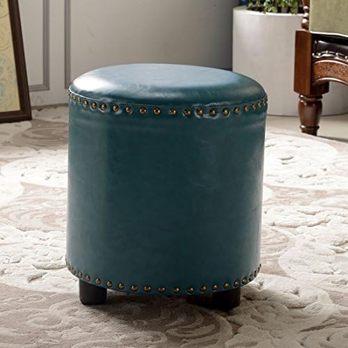 UUSSHOP Wood Seat Footstool Footrest Ottoman Pouffe Chair Foot Stool with FAUX Luxury Oil Wax Leather Cover ( Light blue )