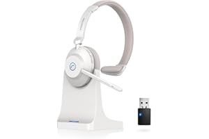 Vonztek Wireless Headset, Bluetooth Headset mit Mikrofon Geräuschunterdrückung & USB Dongle, 45 Std Sprechzeit Kopfhörer Kabellos Bluetooth V5.3 mit Stummschaltung & Ladestation für PC/Tel/Skype/Teams