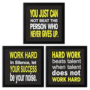 Home Attire HAQ-2103 Synthetic Hard Work Inspirations Framed Quotations (9x9inch) -Set of 3