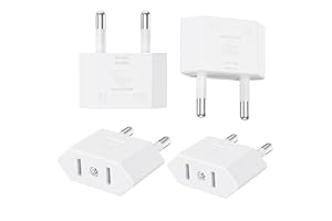 Clomnpe 4 Pièces Adaptateur Prise USA vers France, Adaptateur Prise US vers EU (2 Broches) Prise Type A vers Type E/F pour Voyage Les États-Unis/Canada/Chine/Japon vers la France/l'europe - Blanc