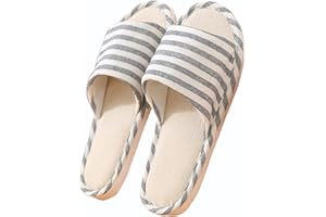 Oniphia Leinen Home Hausschuhe Leinen Slides Sommer Pantoletten Slippers für den Innenbereich Leinen Rutschfeste Haushaltsschuhe