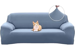Jaotto Funda para Sofa 4 Plazas Funda Cubre Sofa Ajustable Fundas de Sofá Elasticas Extraíbles Lavables Antideslizante Protector Cubiertas de Sofá con Brazos de Sala de Estar,Gris-Azul
