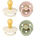 BIBS Colour Soother 4-Pack, BPA Free Dummy Pacifier, Round Nipple. Natural Rubber Latex, Made in Denmark. 0-6 Months (Pack of 4), Ivory Mix