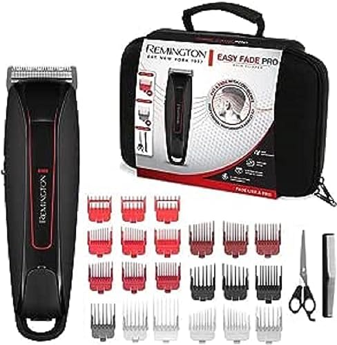Remington Tagliacapelli - Lame Autoaffilanti in Acciaio Inox - 10 pettini, 9 pettini di fissaggio e altri set di accessori, Funzionamento a batteria agli ioni di litio, Easy Fade HC550